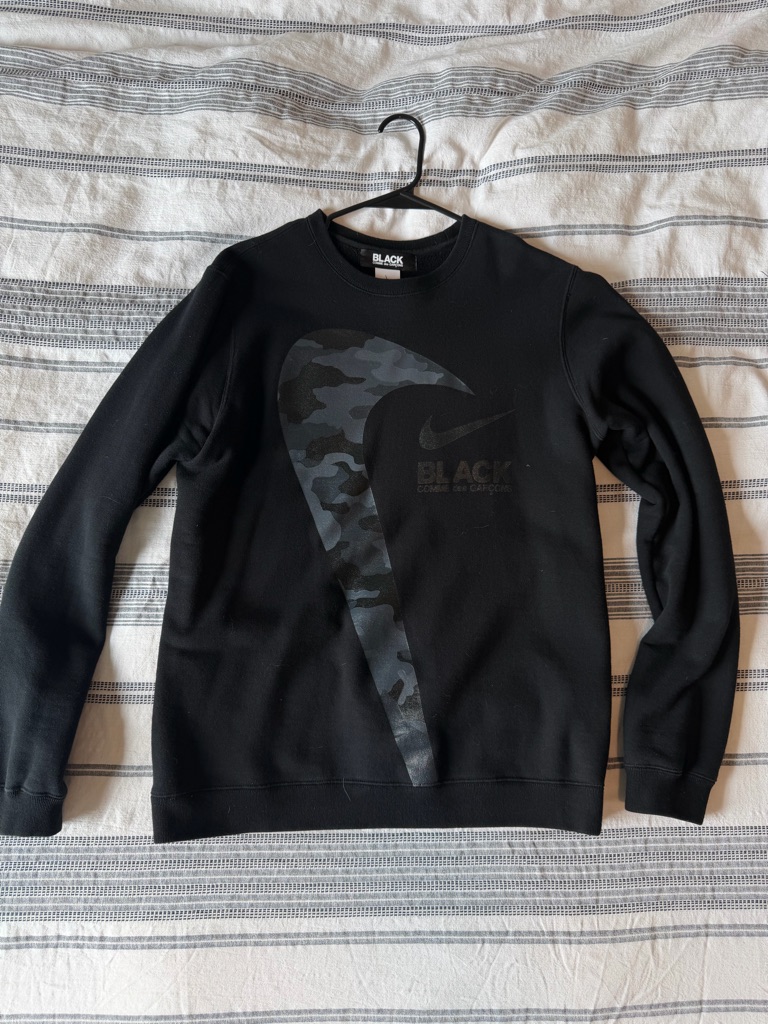 Comme Des Garcons Black X Nike Black Crewneck Sweatshirt With Camo Swoosh